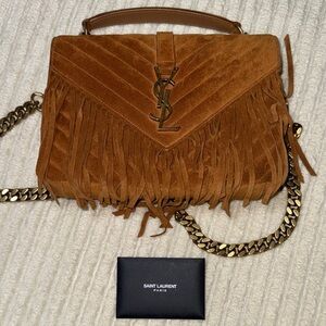 Yves Saint Laurent Tan Suede college Fringe Bag